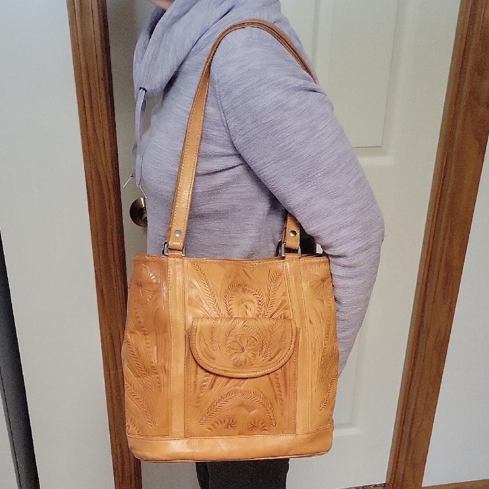 Tooled Leather Tote Bag